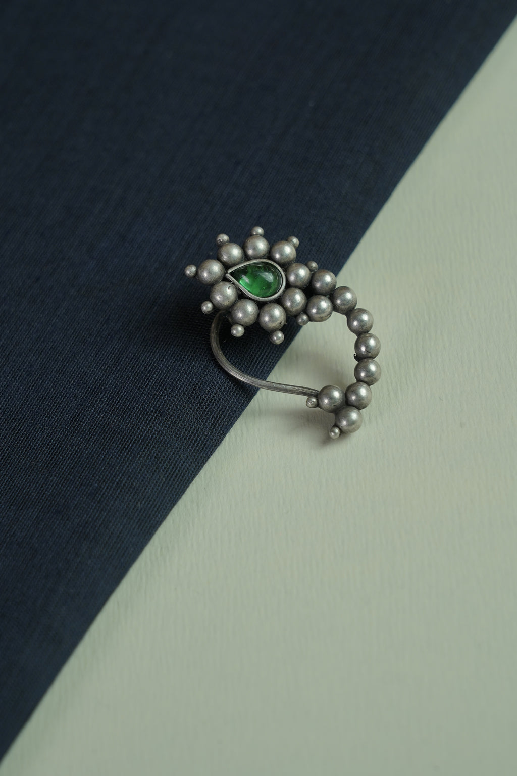 Green Beaded Oxidised Nath