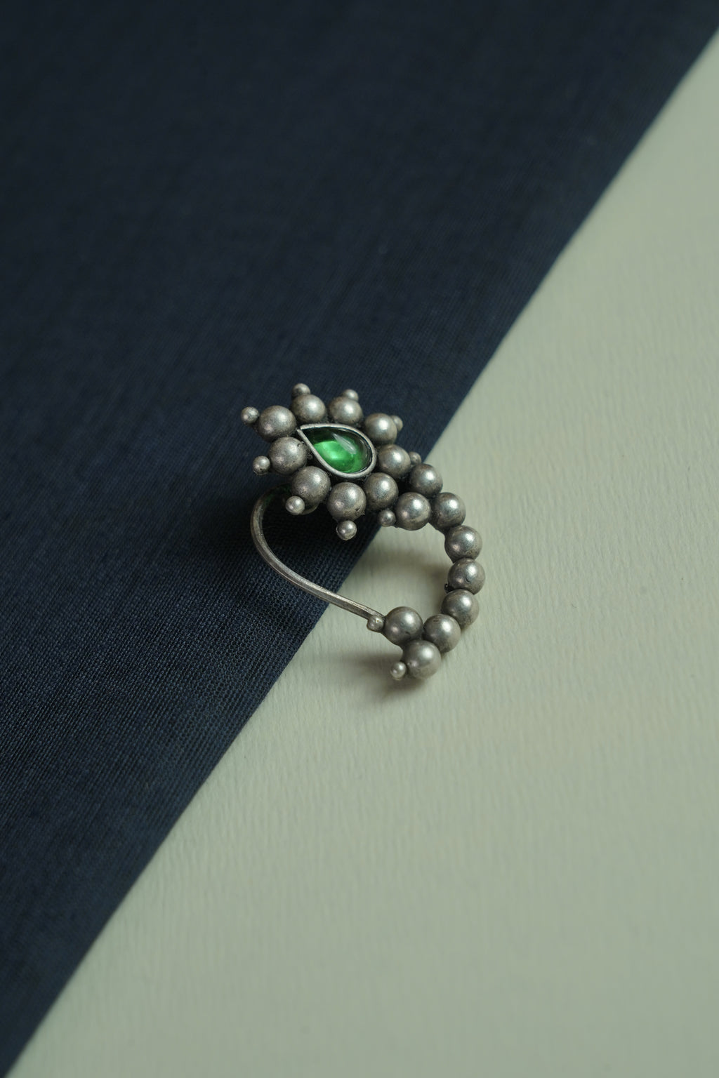 Green Beaded Oxidised Nath