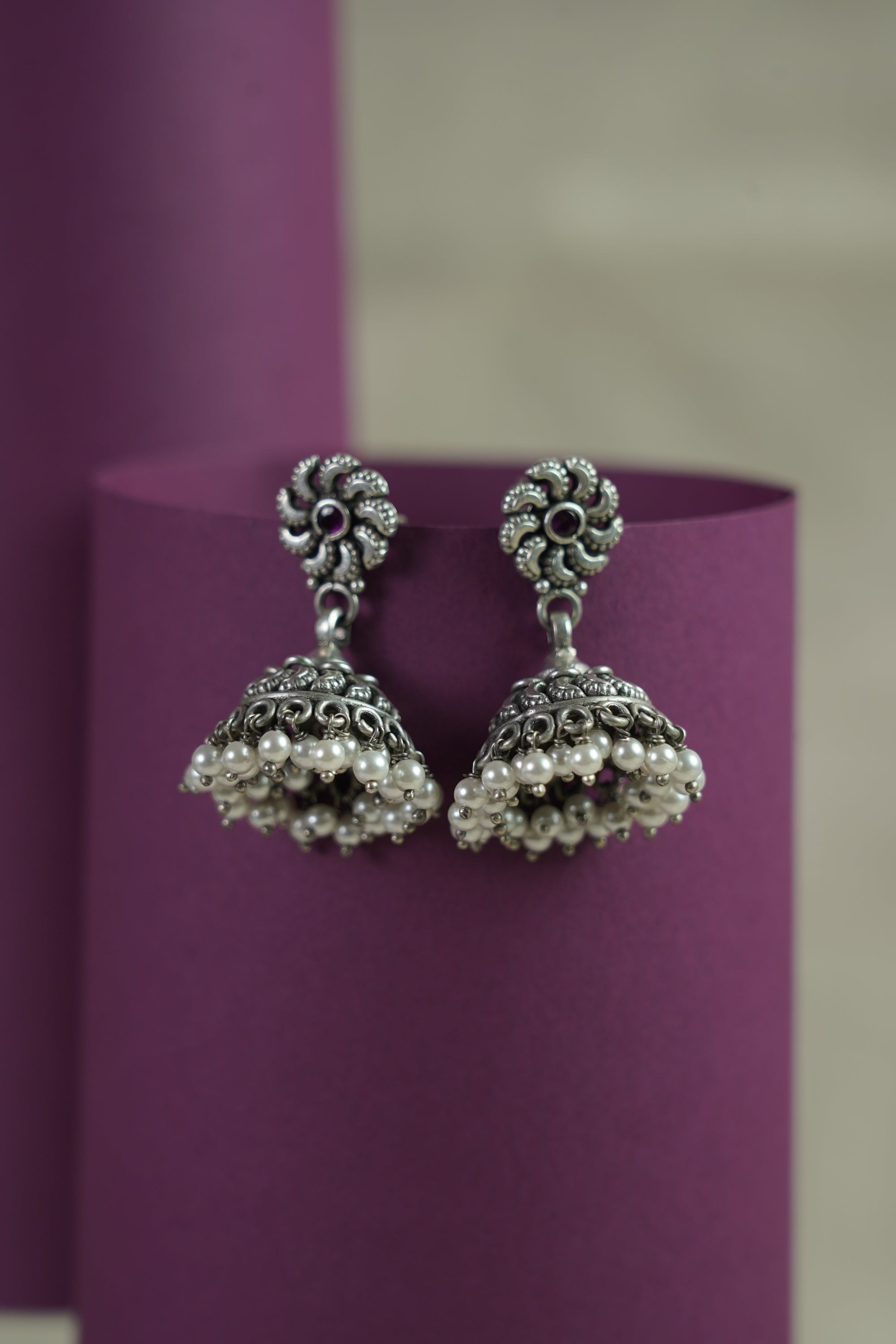 Floral Butti Oxidised Jhumka