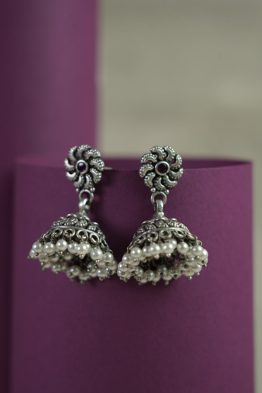 Floral Butti Oxidised Jhumka