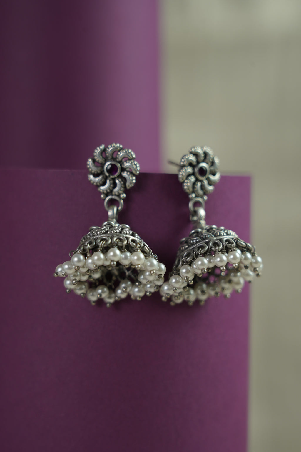 Floral Butti Oxidised Jhumka