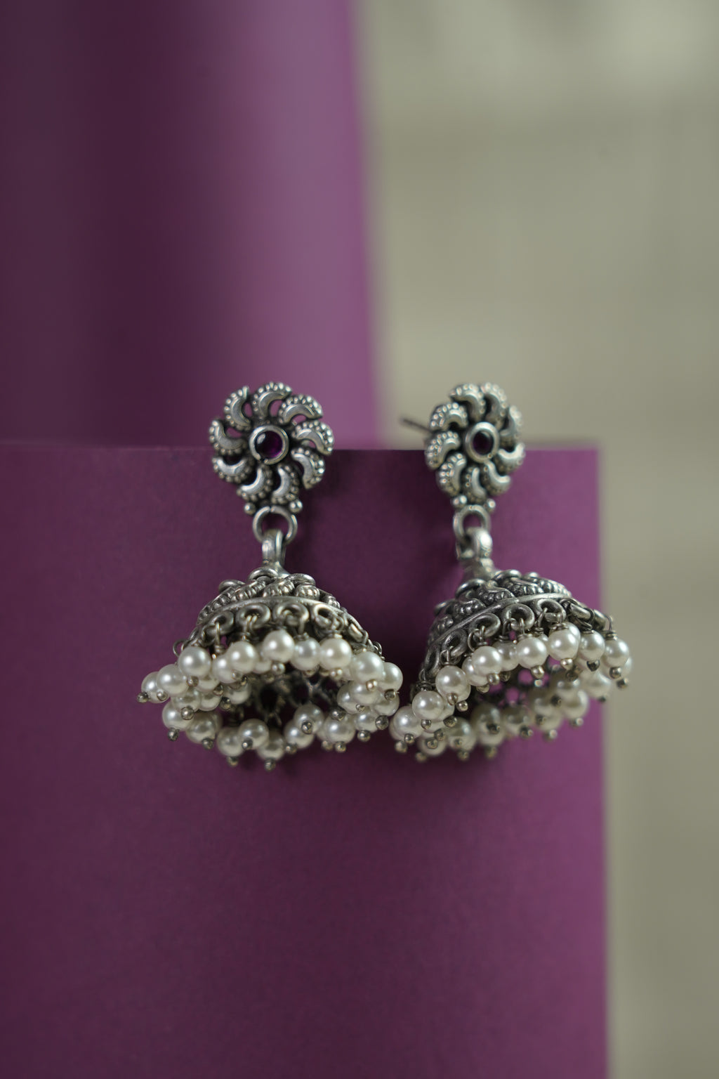 Floral Butti Oxidised Jhumka