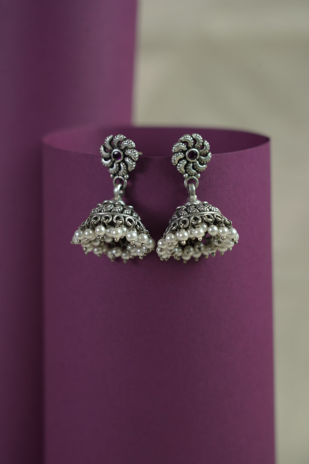 Floral Butti Oxidised Jhumka